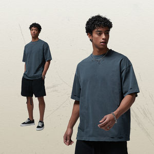 T-shirt Homme AR018 Style Américain en Coton 275 g/m² 100% Vintage Effet Délavé et Usé Style Long Formel Tricoté - Product Image 5