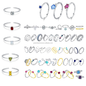 Set di Anelli Regolabili in <span class=keywords><strong>Argento</strong></span> Sterling S925 con Diamanti Naturali, Design a Fiore, Farfalla, Panda e <span class=keywords><strong>Serpente</strong></span> - Product Image 4