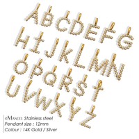 Pendentifs breloques alphabet initiales en acier inoxydable plaqué or 14 carats, 26 pièces, sertis de zircon, pour collier, bracelet, bijoux DIY, vente en gros