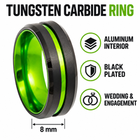 Bague de mariage en carbure de tungstène noir de 8 mm avec intérieur en aluminium vert pour homme, durable, vente en gros, alliance de fiançailles, personnalisable OEM & ODM