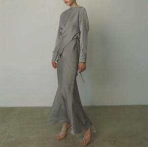 Enyami Fashion Dames 2-delige satijnen lange elegante dames Abaya Dubai O-hals lange mouwen maxi rok set - Product Image 3