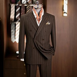 <span class=keywords><strong>Costume</strong></span> en laine rayé marron croisé pour <span class=keywords><strong>homme</strong></span>, sur <span class=keywords><strong>mesure</strong></span>, en crin de cheval naturel de haute qualité, semi-entoilé/entoilé intégral/entoilé thermocollé - Product Image 1