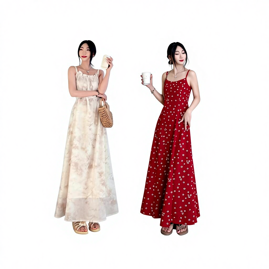 Shop Online Long Summer Dresses Korean Style Natural Waistline, Chiffon  Fabric | Alibaba.com
