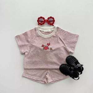 Conjunto de ropa para bebé, novedad de verano 2022, ropa de 2 uds para niña, camiseta de manga corta + traje corto de algodón a rayas para niño - Product Image 2