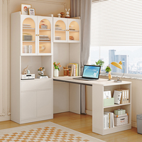 Bureau d'ordinateur moderne en bois massif avec bibliothèque intégrée pliable pour petit appartement, coin d'étude/d'écriture, bureau et usage domestique