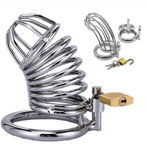 กรงไก่สเตนเลสพร้อมกรงล็อคอวัยวะเพศชายเซ็กซ์ทอยอุปกรณ์พรหมจรรย์สำหรับผู้ชาย - Product Image 1