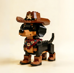 Cowboy Dachshund ABS Plastic <b>Building</b> Blocks 3D Pet <b>Model</b> 1:12 Scale DIY Assembly Toy Gift for Dog Lovers - Product Image 1