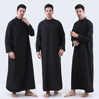 Thobe noir de haute qualité pour hommes, robe musulmane islamique, robe arabe du Qatar, Kandura, vêtements traditionnels pour la prière de l'Aïd, à porter au quotidien