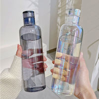Bouteille d'eau en verre transparent DIBE avec manchon anti-brûlure et marqueur de mesure 500/750 ml – Design classique écologique unisexe pour activités de plein air