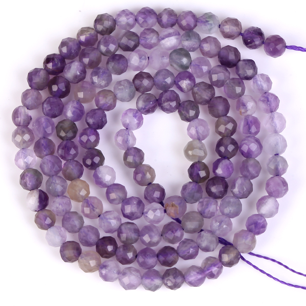 2/3/4mm Natural Stone Faceted Crystals Amethysts Pink Quartz Jades Gemstone Round Spacer Beads for Jewelry Making DIY Bracelet