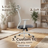 Chaise de bureau grise tendance avec appui-tête réglable, mousse à mémoire de forme, maille respirante, tissu, pour cadre, design moderne, style exécutif