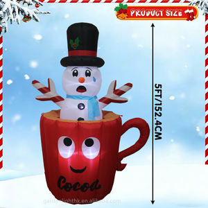 Décoration de jardin de Noël gonflable pop-up de 1,5 m, bonhomme de neige fondant dans une tasse de chocolat chaud, étanche, avec lumières LED, pour la maison et les fêtes - Product Image 2
