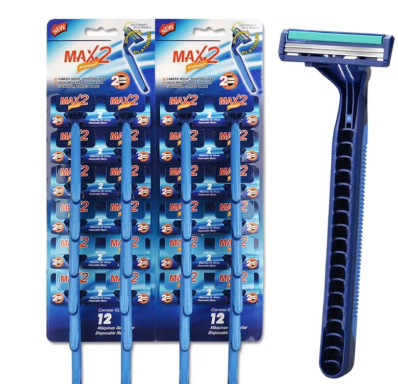 Wholesale disposable razors men 24 pieces display card package 2 blade razor