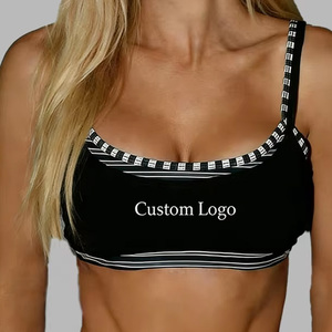 Sujetador Deportivo de Yoga para Mujer, 2 en 1, con Tiras Ajustables, Cuello Redondo, Doble Capa, Tejido Reciclado, con Detalles en Contraste a Rayas - Product Image 1