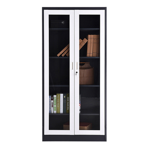 Armoire de classement en acier moderne avec porte vitrée verrouillable et 4 étagères réglables pour bureau, télétravail et école - Product Image 4