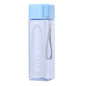 Reusable Transparent 500ml Sport Water Bottle Cute Clear Square PC With Strap and <b>Plastic</b> Lid for Outdoor Use - Product Image 1