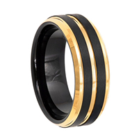 Bague de mariage pour homme en carbure de tungstène bicolore noir et or, double rainure, finition mate brossée, vente en gros