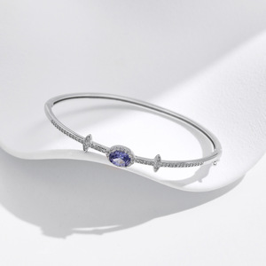 S925 Silver Sapphire <b>Bracelet</b> Oval Cut Bezel Setting Star Pattern Classic Style Women's Everyday Wear Jewelry - Product Image 3