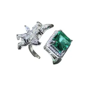 跨境热卖优雅女戒指满钻石绿色锆石首饰戒指