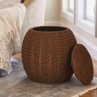 Table d'appoint de panier de rangement en osier de baril de corde de papier tissé à la main d'essentiel de ménage,