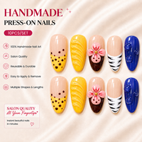 Ongles Press-On 3D Fleur Faits Main de Luxe Premium, Motif Pois d'Été, Imprimé Léopard, Pointe Zèbre, Faux Ongles Français Personnalisés en Gros