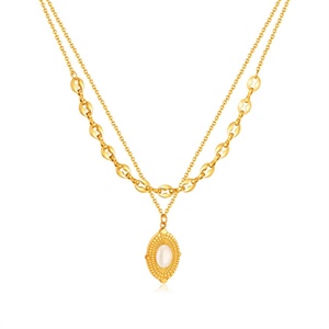 Hot Sale Products Stainless Steel Double Layer Chain <b>Necklace</b> <b>Opal</b> Pendant <b>Necklace</b> - Product Image 1