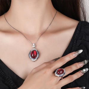 Wholesale Fashion Jewelry Eco-friendly Copper 15*20-13*18mm Red Cubic Zirconia Necklace and <b>Earrings</b> Ethnic Jewelry <b>Sets</b> - Product Image 5