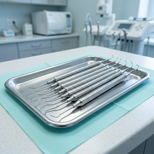 Instruments chirurgicaux dentaires à poignée ergonomique moletée en acier inoxydable, manuels, Classe I, couleur argent, certifiés CE - Product Image 3