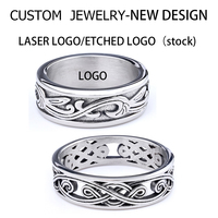 Maßgefertigter Herren-Keltischer-Wellen-Gravur-Ring aus Edelstahl Vintage-Schriftzug Hochzeitsschmuck OEM ODM
