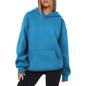<span class=keywords><strong>Sudadera</strong></span> con <span class=keywords><strong>Capucha</strong></span> Azul Oversize para Mujer, Estilo Casual Holgado, Manga Larga, con Bolsillo Canguro, para Streetwear - Product Image 1