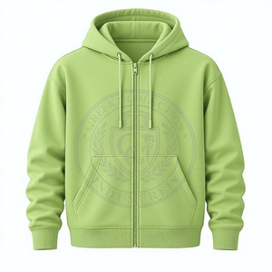 Sweat à capuche zippé vert citron avec logo personnalisé en relief, pour homme et femme, confortable, en molleton doux, tricoté, broderie grecque - Product Image 1