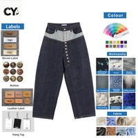 Vente en gros OEM ODM Personnalisé Jean ample pour homme en denim bleu foncé, patchwork, color block, à plusieurs boutons, coupe large