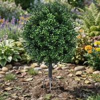 Nouvelle boule de buis artificielle avec piquet de sol métallique à 3 branches, faux arbuste persistant pour la décoration extérieure de jardin et de paysage