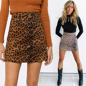 Ins mulheres camurça nádega saia sexy leopardo impressão cintura alta zipper outono e inverno A-line saia