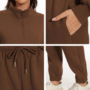 Conjunto Deportivo Informal de Dos Piezas para Mujer, con Capucha y Cremallera, para Invierno - Product Image 1