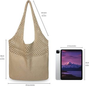 Borsa da Spiaggia Estiva Personalizzata in Maglia Traforata all'<span class=keywords><strong>Uncinetto</strong></span> con <span class=keywords><strong>Tracolla</strong></span> per Donne - Product Image 2
