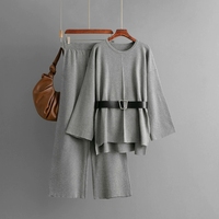 Ensemble deux pièces pour femmes, haut en tricot ceinturé et pantalon large à taille haute, mode automne-hiver