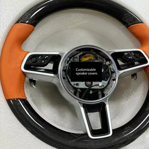 Volant sport à 3 branches en fibre de carbone + cuir Nappa de couleur <span class=keywords><strong>orange</strong></span>, compatible avec Porsche Macan Cayenne 718 Boxster Cayman <span class=keywords><strong>Taycan</strong></span> - Product Image 5