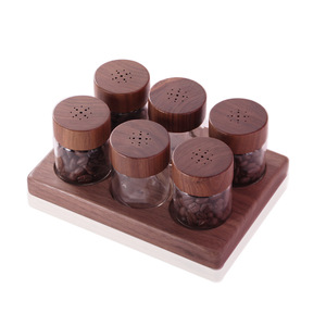 Mini coffee bean storage jar airtight glass canister single air hole coffee bean storage bottle with Black Walnut Wood lid