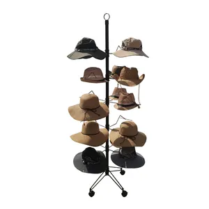 retail store 5-tier portable wire shelf rotating holder display rack for hanging hat