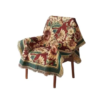 Tapisserie bohème décorative 100% coton, plaid tissé avec frange, soleil et lune, pour l'hiver, dessus de canapé