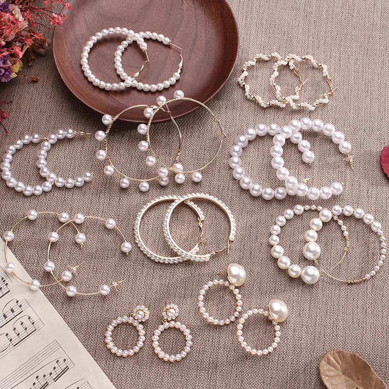 Fashion Jewelry Drop Earring Big Circle Imitation hoops handmade Pearl Earrings Women