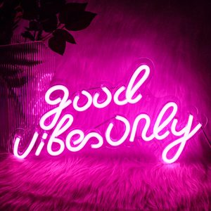 Lámpara de Pared LED con Panel Trasero Transparente, Letrero <span class=keywords><strong>GoodVibes</strong></span> Only, Luz de Neón, Lámpara de Neón, Luz Azul y Rosa - Product Image 1