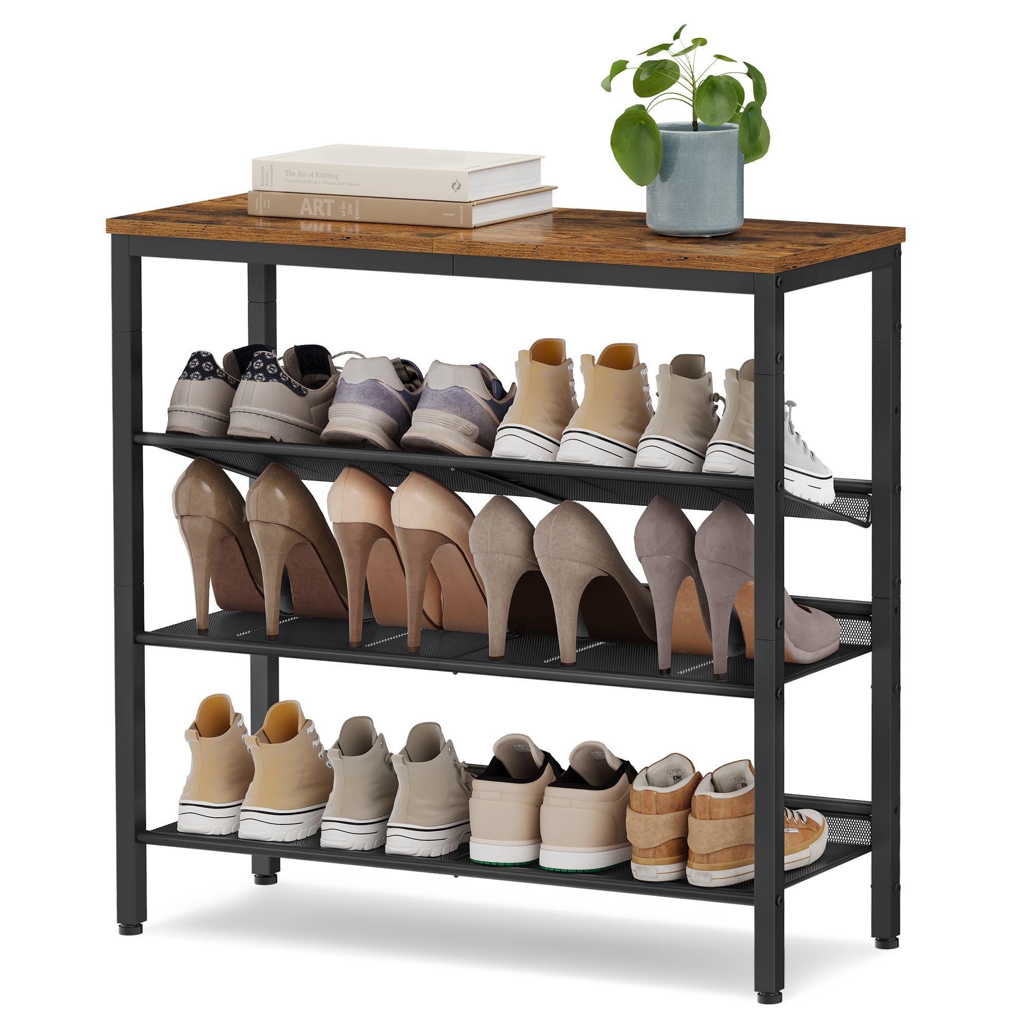 VASAGLE 4-Tier Shoe Storage with Shelves and Large Top Shoe Rack with  Adjustable Mesh Shelves
