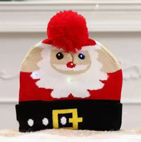 Cappello Natalizio in Maglia Acrilica con Luci LED, Cappello di Babbo Natale Luminoso per Adulti e Bambini