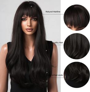 Honygebia-Peluca negra con flequillo para mujer, pelo sintético largo y liso, realista, resistente al calor, para <span class=keywords><strong>carnaval</strong></span>, fiestas temáticas de cosplay, 260g - Product Image 5