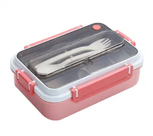 1000ml Stainless 3 Divisions Compartments Bento Lunch Box with Fork and Spoon