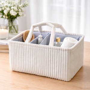 Corduroy Storage <b>Basket</b> With Compartments <b>Foldable</b> Handle Rectangle Clothing Organizer Eco-Friendly Woven <b>Baskets</b> - Product Image 3