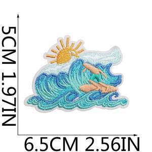 Patch thermocollant brodé style vacances d'été, motif vague de plage et bateau, pour la décoration de vêtements, chapeaux et sacs - Product Image 6