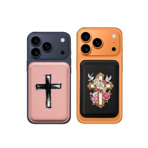 Cartera MagSafe con diseño de trazo de pincel pintado a mano, tarjetero artístico con crucifijo para iPhone 17 16 15 Pro Max - Product Image 1